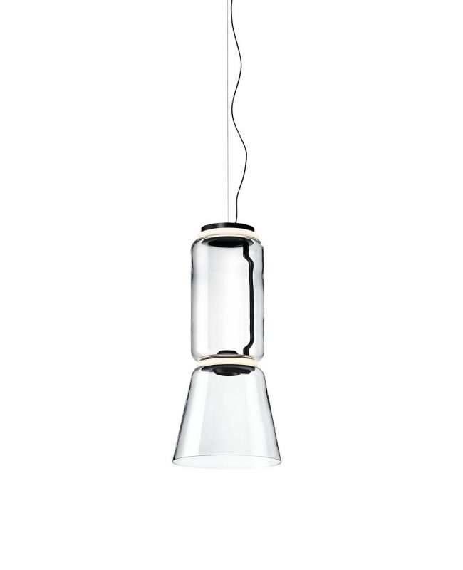 Noctambule Pendelleuchte von Flos: Moderne Hängelampe aus Glas, bestehend aus zwei zylindrischen Elementen.